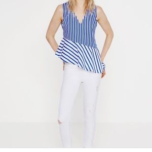 Zara stripped white blue asymmetric hem M